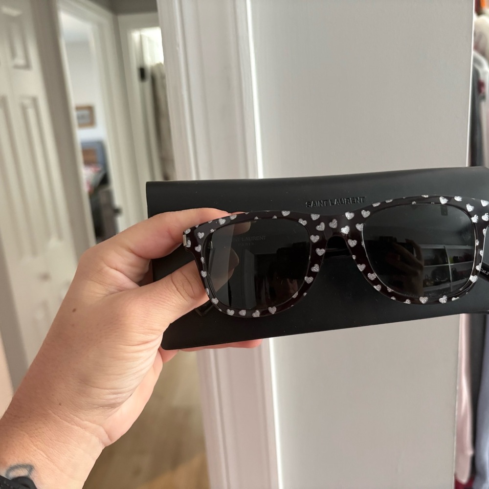 Saint Laurent Black Sunglasses with Heart Pattern
